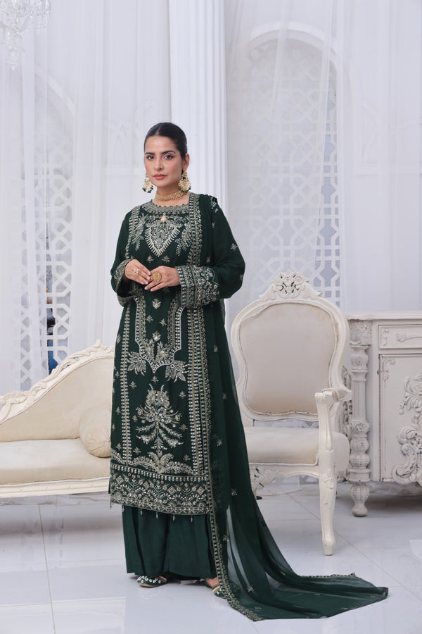 MULBERRY – Semi-Stitched Luxury Embroidered Chiffon 3-Piece Suit