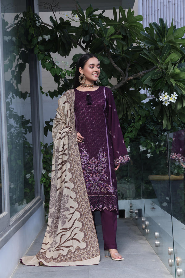 Semi Stitched 3 Pcs Luxury Embroidered  Khaddar Collection