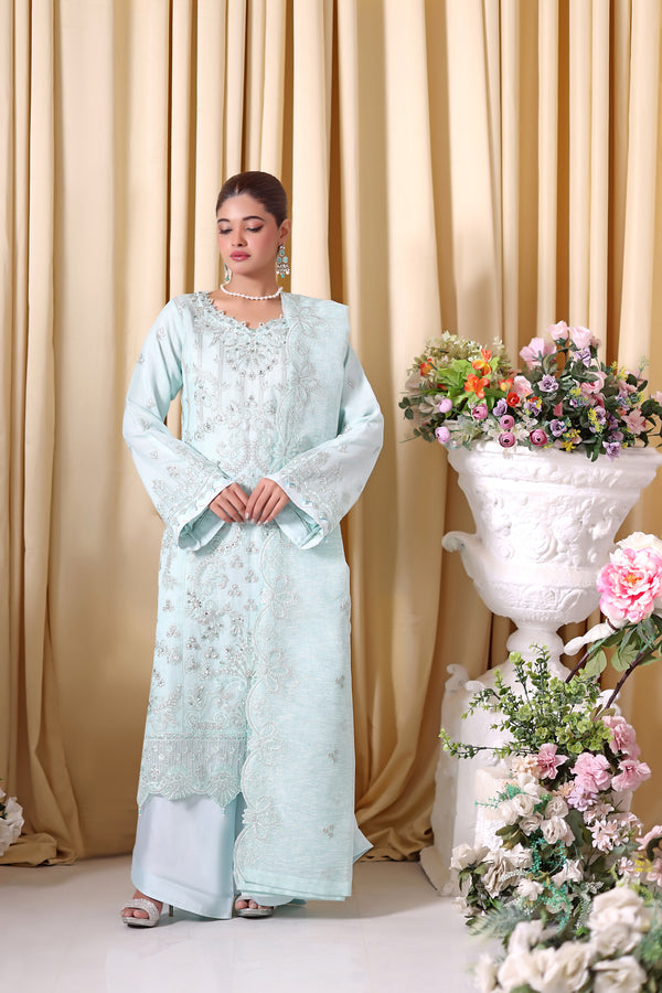TARA – Embroidered Aiyudiya Net (Icy Aqua)
