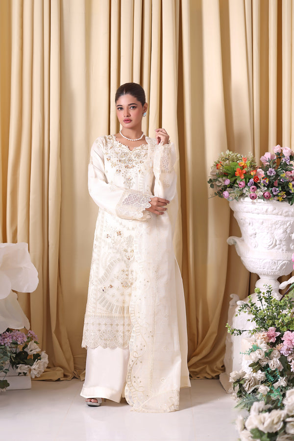 TARA – Embroidered Aiyudiya Net (Pearl Ivory)