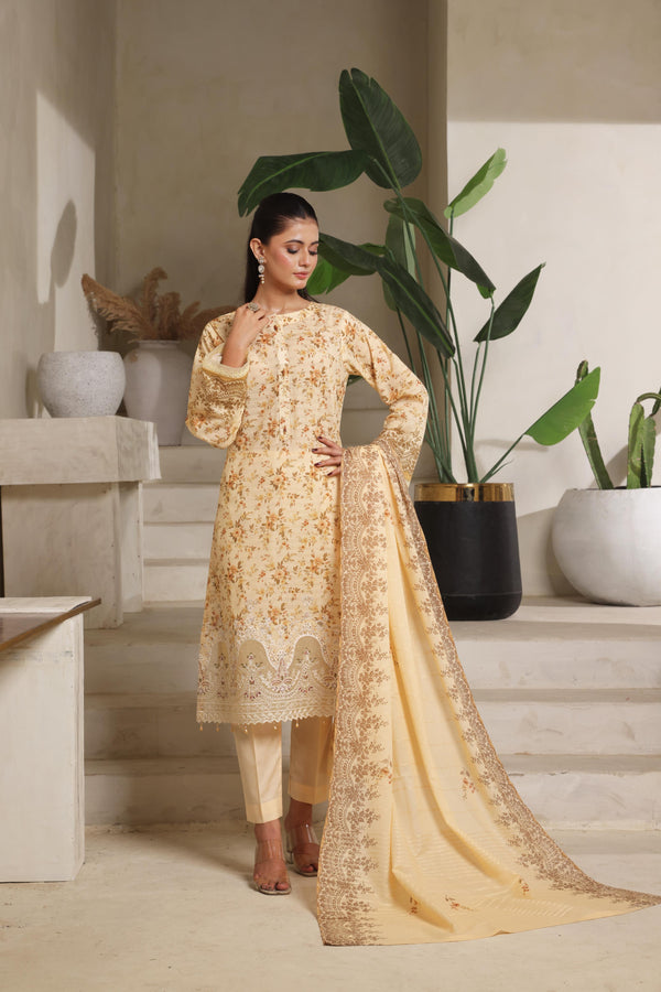 AZALEA – Where Tradition Meets Grace | Unstitched 3-Piece Chiken-Kari Lawn with Boring Work, Stripe Dora, Fancy Zari Lawn Dupatta & Dyed Cambric Trousers