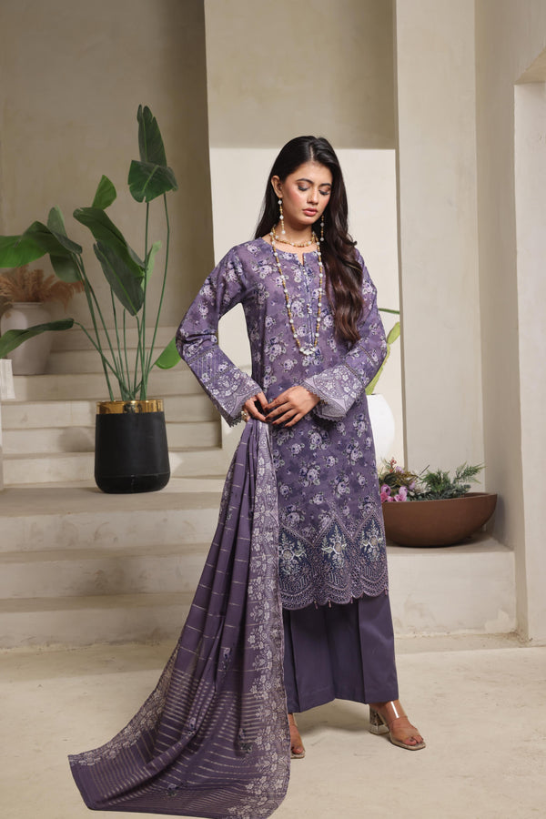 AZALEA – Where Tradition Meets Grace | Unstitched 3-Piece Chiken-Kari Lawn with Boring Work, Stripe Dora, Fancy Zari Lawn Dupatta & Dyed Cambric Trousers