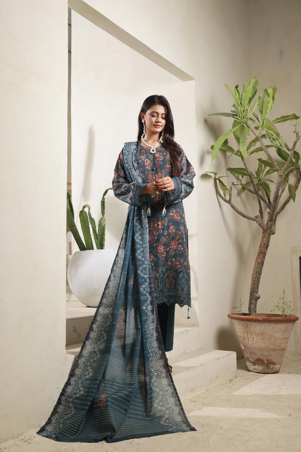 AZALEA – Where Tradition Meets Grace | Unstitched 3-Piece Chiken-Kari Lawn with Boring Work, Stripe Dora, Fancy Zari Lawn Dupatta & Dyed Cambric Trousers