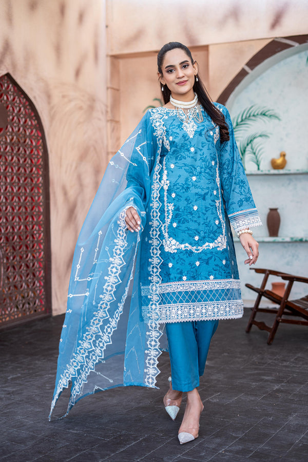 AL UMER TEXTILE New Stitched Fancy Embroidered Chikankari Lawn - Fancy Embroidered Organza Dupatta Collection