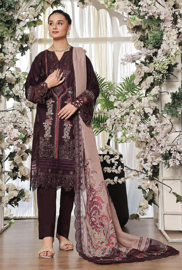 New Semi Stitched 3 Pcs Premium Dyed Lawn Fancy Full Chikan-Kari with Sequence Embroidered Collection