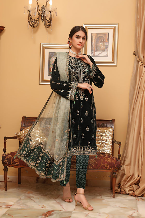 Unstitched 3 PC Embroidered Luxury Velvet Collection