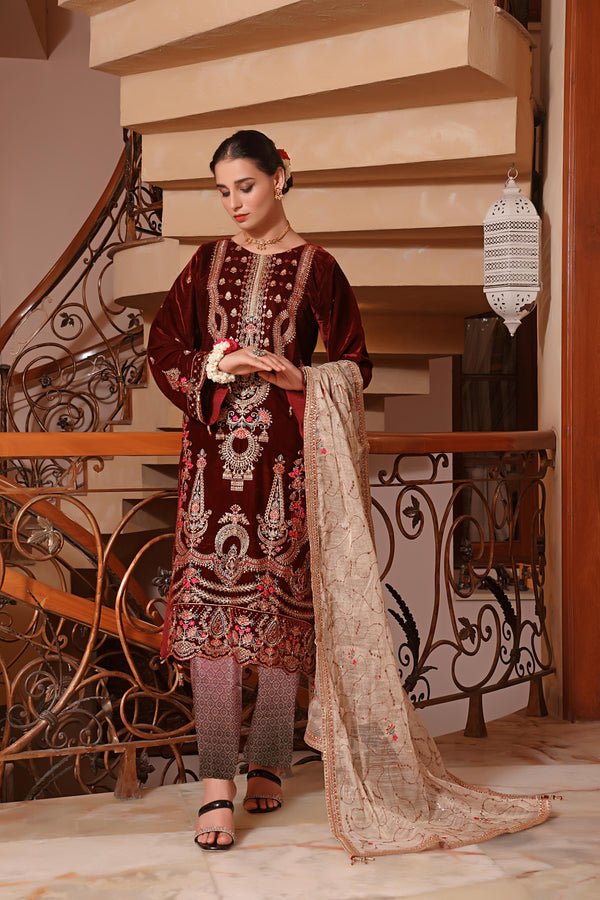 Unstitched 3 PC Embroidered Luxury Velvet Collection