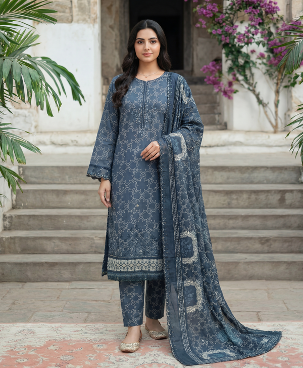 knee length dresses for ladies Pakistani A Line Kameez with Trousers and Dupatta Dress Online  Nameera by  Farooq