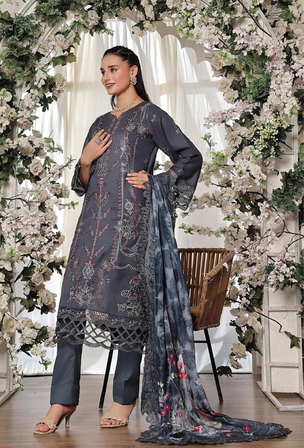 New Semi Stitched 3 Pcs Premium Dyed Lawn Fancy Full Chikan-Kari with Sequence Embroidered Collection