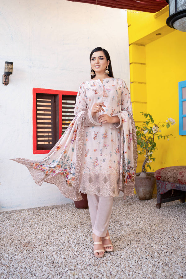 Unstitched 3-Piece Premium Chiken-Kari & Cutwork Embroidered Digital Printed Lawn Collection