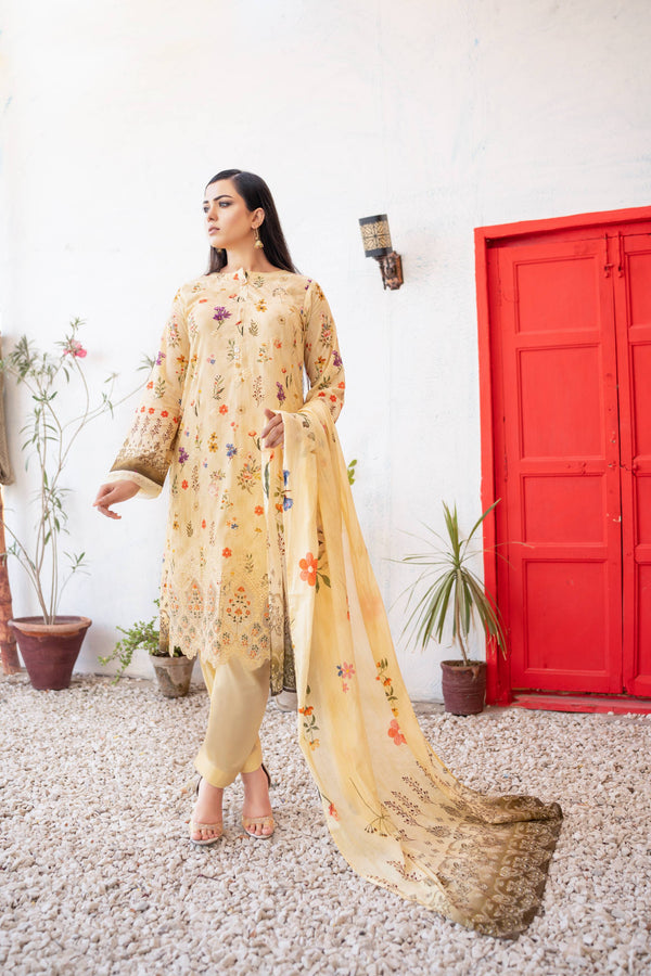 Unstitched 3-Piece Premium Chiken-Kari & Cutwork Embroidered Digital Printed Lawn Collection
