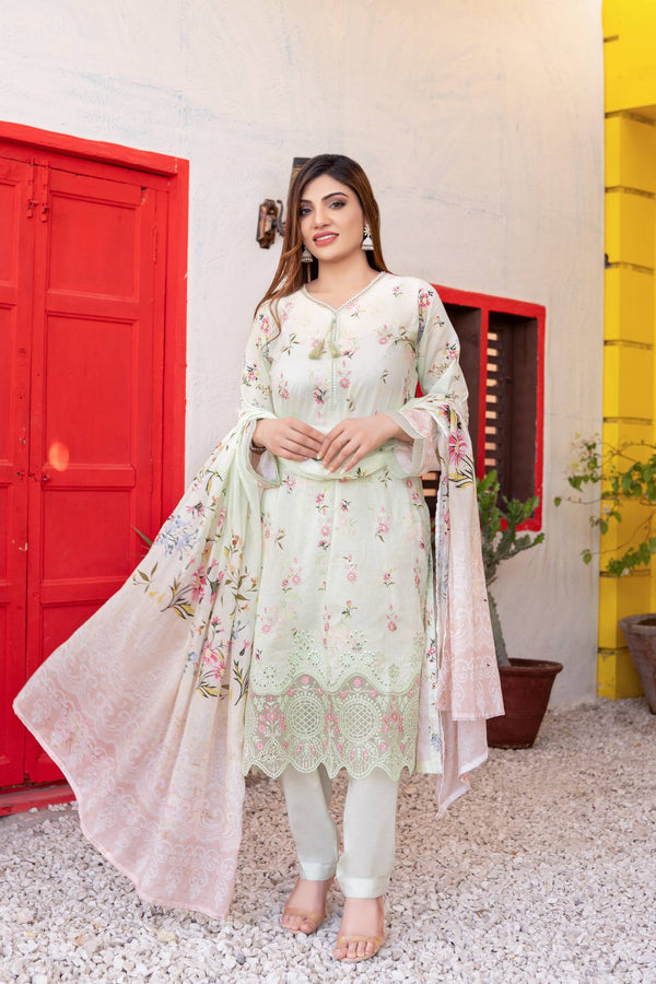 Unstitched 3-Piece Premium Chiken-Kari & Cutwork Embroidered Digital Printed Lawn Collection