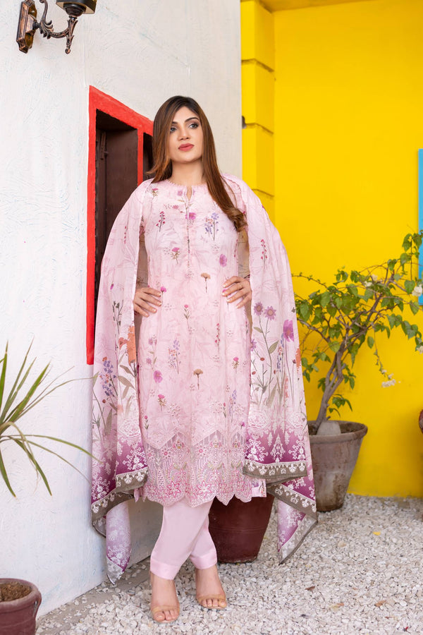 Unstitched 3-Piece Premium Chiken-Kari & Cutwork Embroidered Digital Printed Lawn Collection