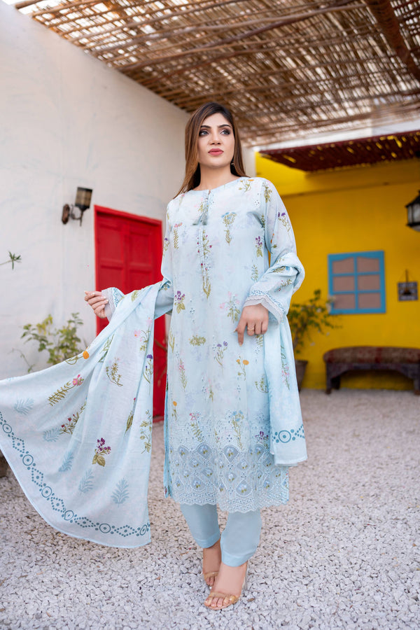 Unstitched 3-Piece Premium Chiken-Kari & Cutwork Embroidered Digital Printed Lawn Collection