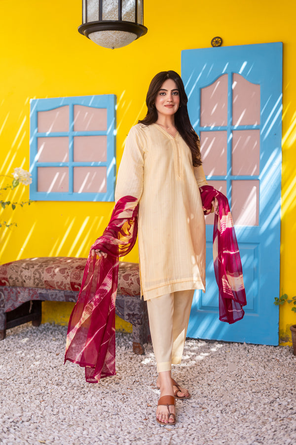 ZIYA – Premium Stitched 3-Piece Bindhi Broshia Lawn Suit with Chiffon Dupatta | AL UMER TEXTILE
