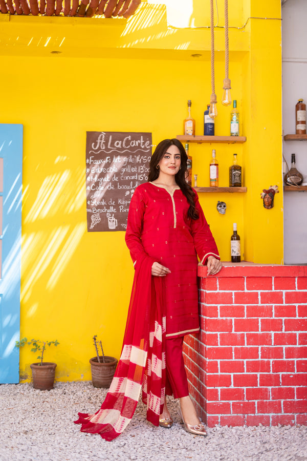 ZIYA – Premium Stitched 3-Piece Bindhi Broshia Lawn Suit with Chiffon Dupatta | AL UMER TEXTILE