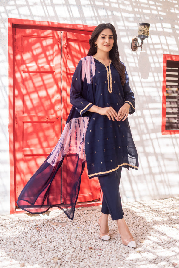 ZIYA – Premium Stitched 3-Piece Bindhi Broshia Lawn Suit with Chiffon Dupatta | AL UMER TEXTILE
