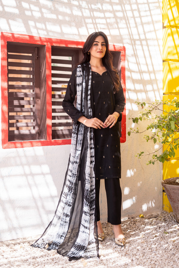 ZIYA – Premium Stitched 3-Piece Bindhi Broshia Lawn Suit with Chiffon Dupatta | AL UMER TEXTILE