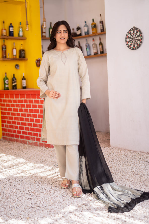 ZIYA – Premium Stitched 3-Piece Bindhi Broshia Lawn Suit with Chiffon Dupatta | AL UMER TEXTILE