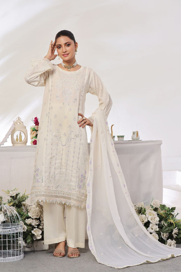 Stitched Fancy Embroidered Chikankari Lawn