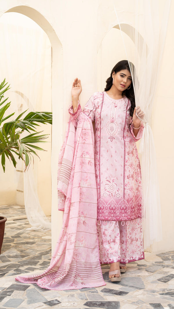 Launching New Un-Stitched  3 Pcs Premium Chiken-Kari Embroidered Digital Printed Lawn Collection