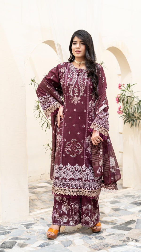 Launching New Un-Stitched  3 Pcs Premium Chiken-Kari Embroidered Digital Printed Lawn Collection