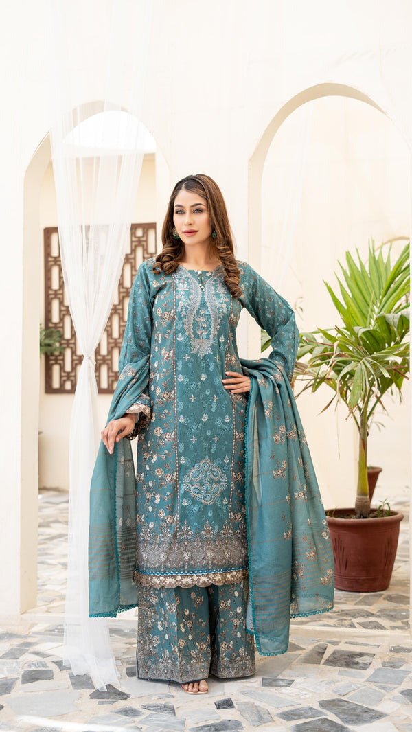 Launching New Un-Stitched  3 Pcs Premium Chiken-Kari Embroidered Digital Printed Lawn Collection