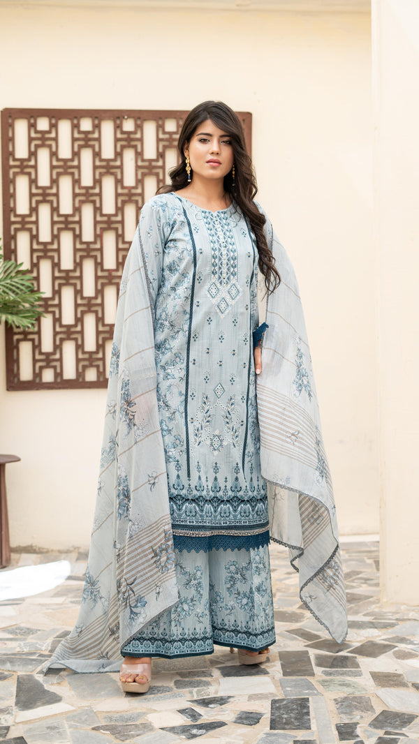 Launching New Un-Stitched  3 Pcs Premium Chiken-Kari Embroidered Digital Printed Lawn Collection