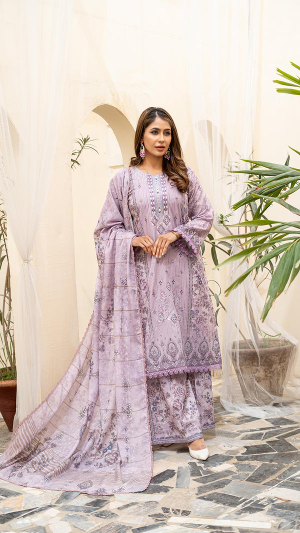 Launching New Un-Stitched  3 Pcs Premium Chiken-Kari Embroidered Digital Printed Lawn Collection