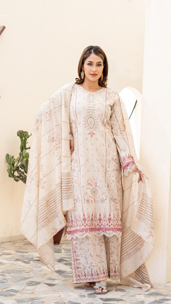 Launching New Un-Stitched  3 Pcs Premium Chiken-Kari Embroidered Digital Printed Lawn Collection