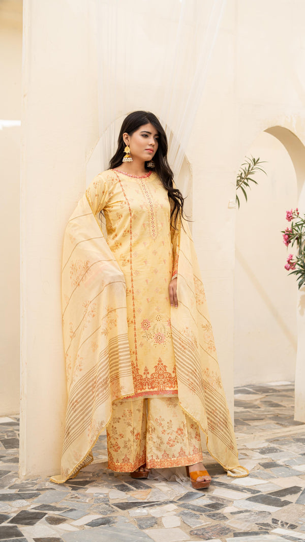Launching New Un-Stitched  3 Pcs Premium Chiken-Kari Embroidered Digital Printed Lawn Collection