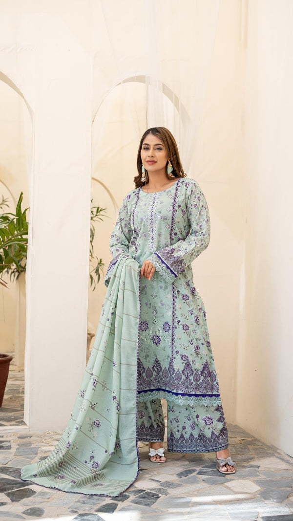 Launching New Un-Stitched  3 Pcs Premium Chiken-Kari Embroidered Digital Printed Lawn Collection