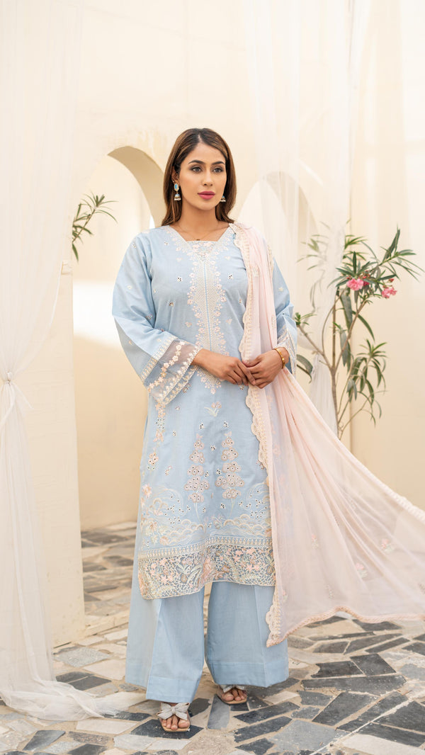 Launching New Un-Stitched  3 Pcs Premium Embroidered Chicken-Kari Jacquard Lawn Collection