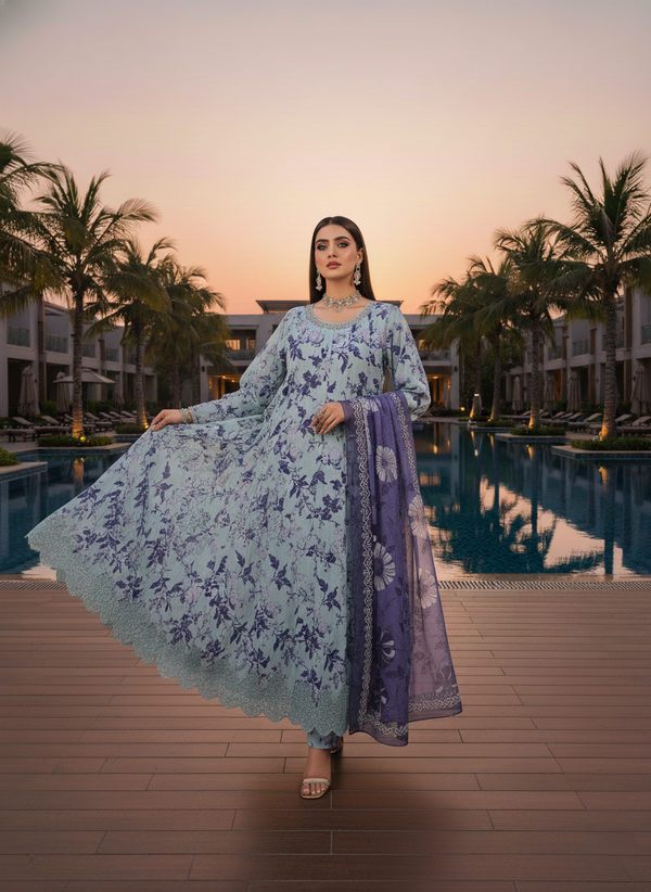 ORLINA - Hand-Embellished PP Staple Frock (Indigo Bloom)