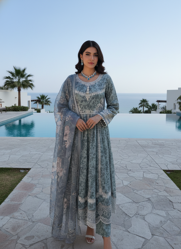 ORLINA - Hand-Embellished PP Staple Frock (Dusty Teal)