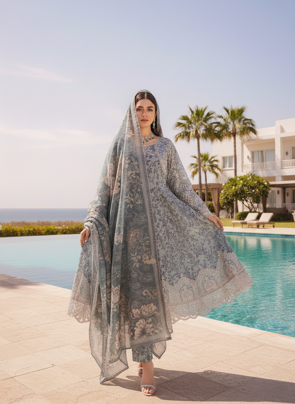 ORLINA - Hand-Embellished PP Staple Frock (Charcoal Moss)