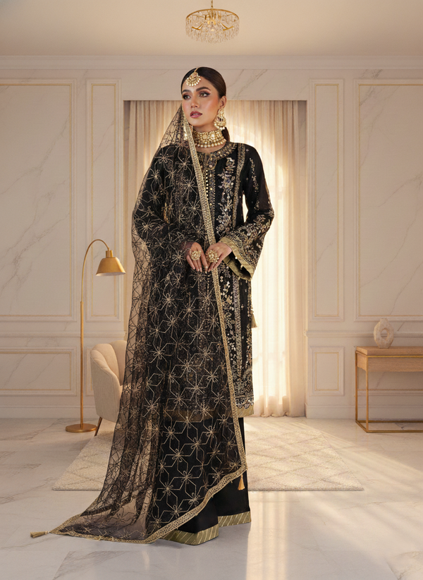 DHANAK - Embroidered Organza (Midnight Onyx)
