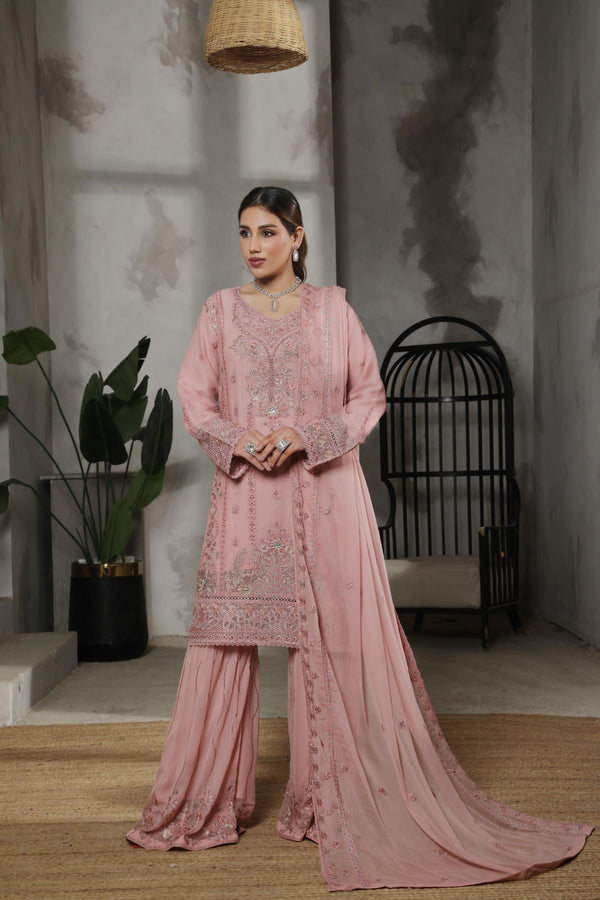 Launching New Stitched 3 Piece Embroidered Luxury Chiffon Gharara Collection