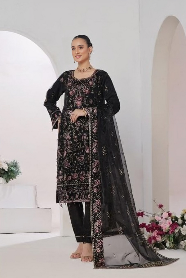 Unstitched 3 PC  Luxury Embroidered Organza Collection