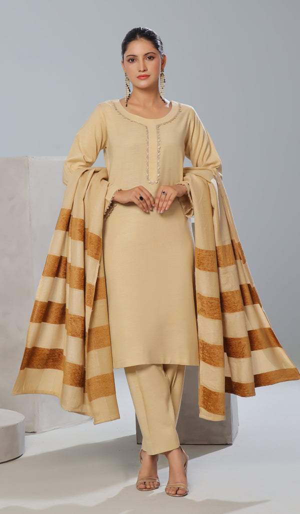 Un Stitched 3 Pcs Luxury Leather Peach Collection